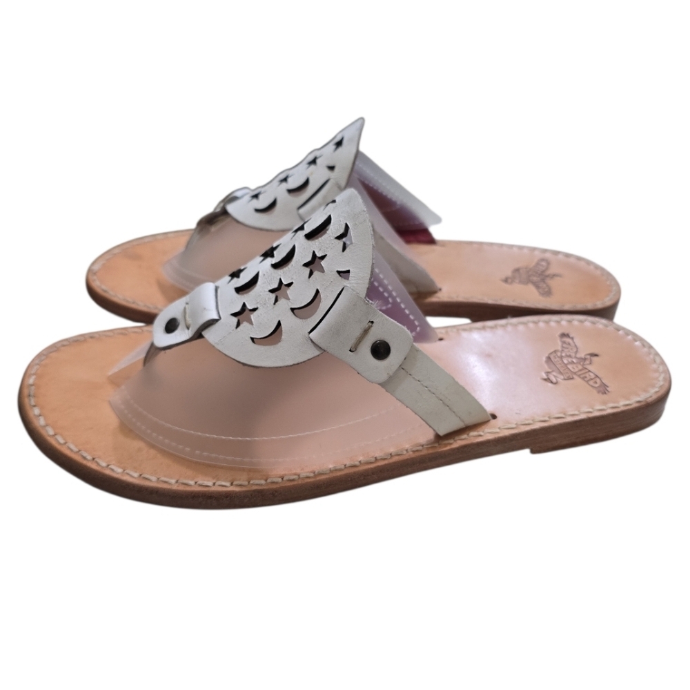 Freebird Vallarta Leather Thong Sandals 11 White Moon Stars Celestial Flip-flops - Picture 4 of 8